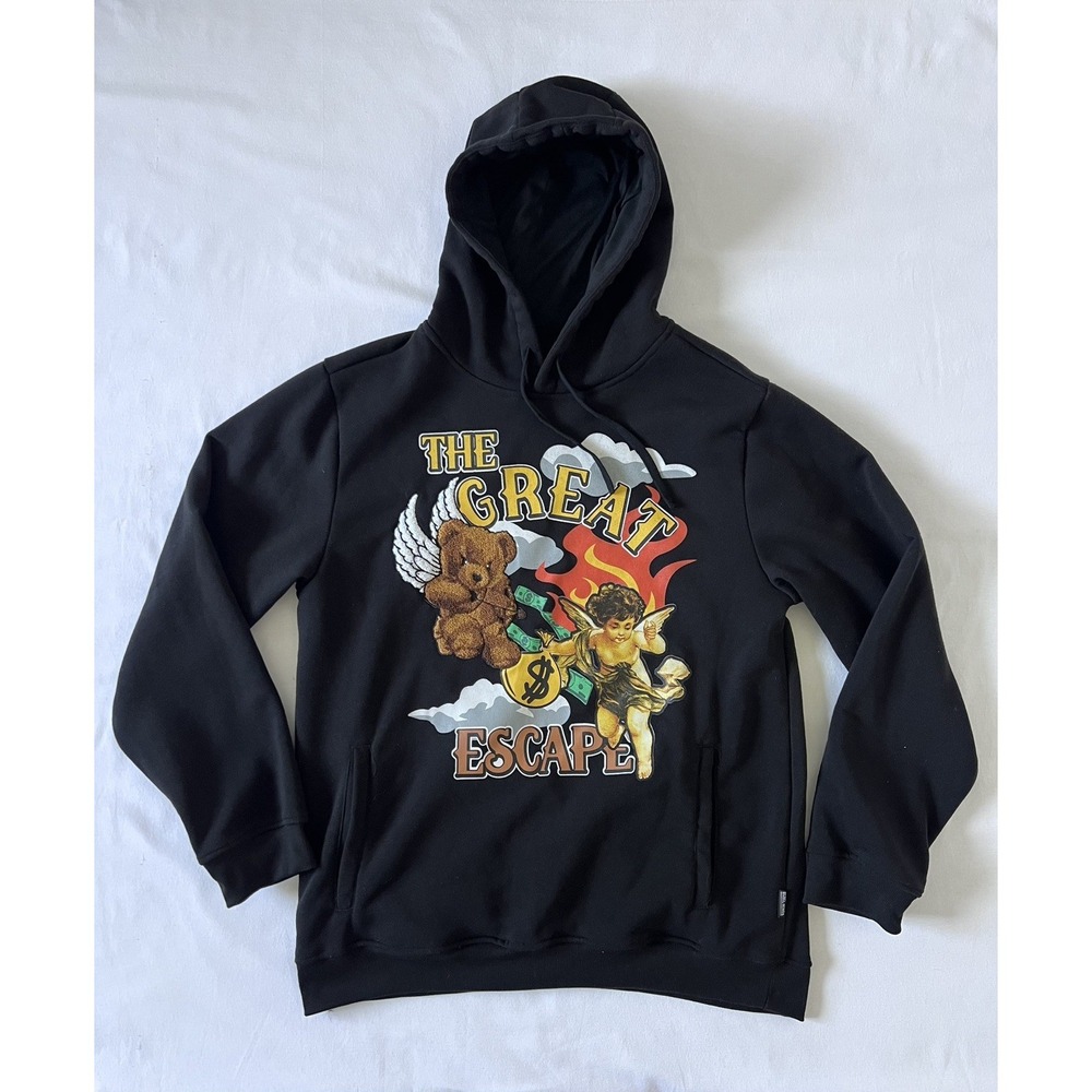 Rebel Minds Men's Black 2XL Graphic The Great Escape Hip Hop Hoodie Sweatshirt